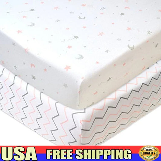 2 Pack Natural Cotton Fitted Crib Sheets 52x28 Hypoallergenic