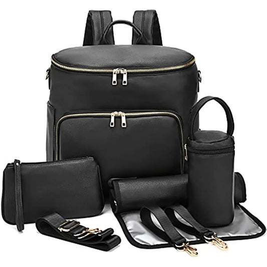 Large Capacity Leather Diaper Bag Backpack Moms And Dads
