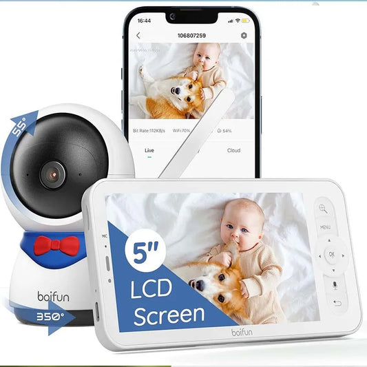 Boifun 1080P 5 Inch Baby Monitor Camera PTZ 355 Degree Motion Tracking Wireless Smartphone Monitor