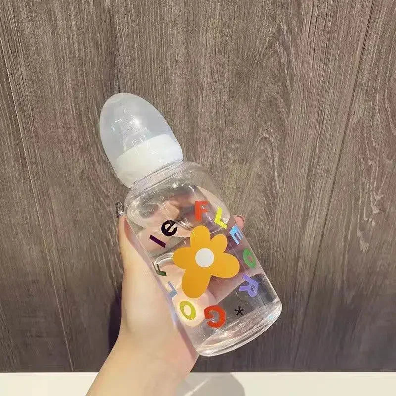 Cute Cartoon Milk Drinking Plastic Bottle with Straw for Children and Adults Eco-Friendly Water Cup