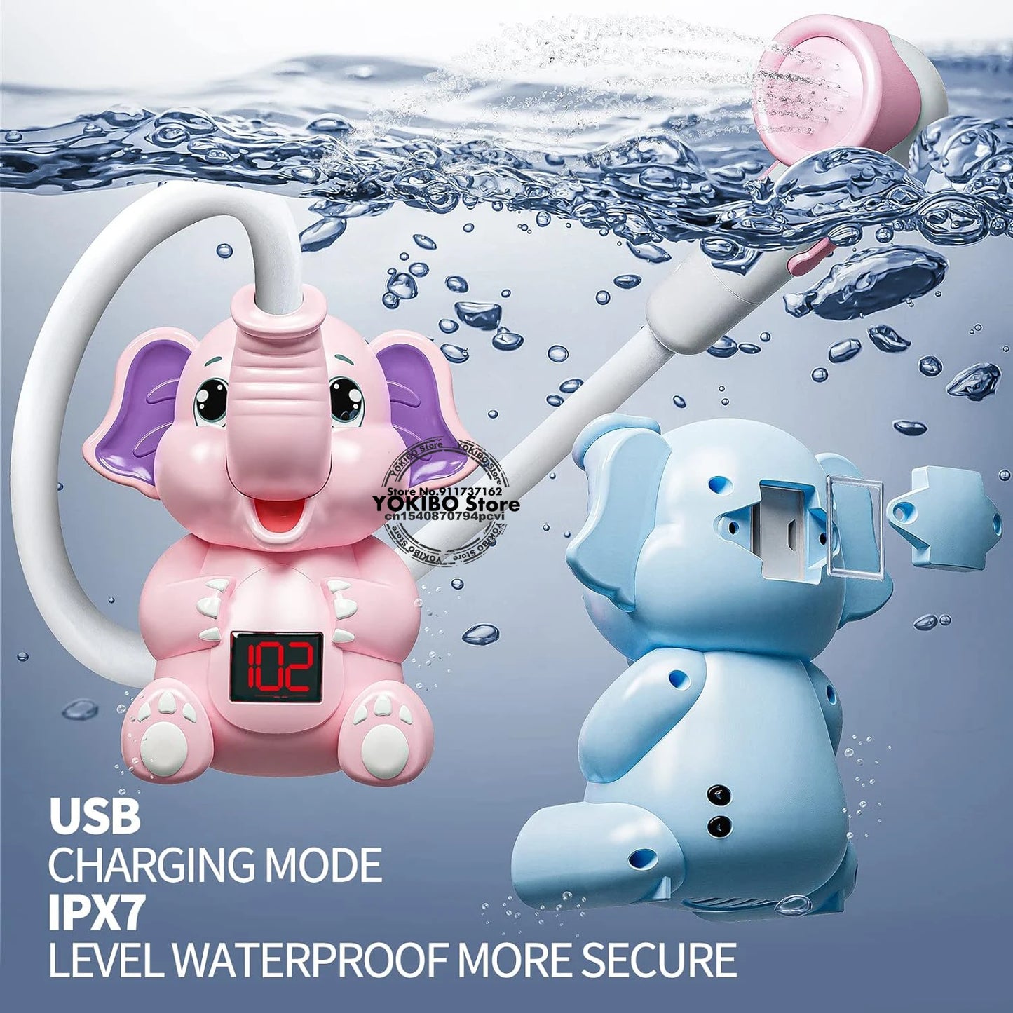 Electric Elephant Bath Toy with Shower Thermometer Toddlers