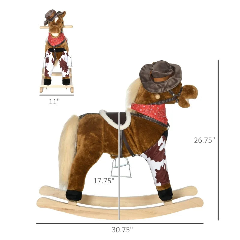 Baby Rocking Horse Large Riding Horse Plush Animal Rocker with Realistic Sound Saddle Toy for Boys and Girls Ages 3 to 8 Years Old Brown