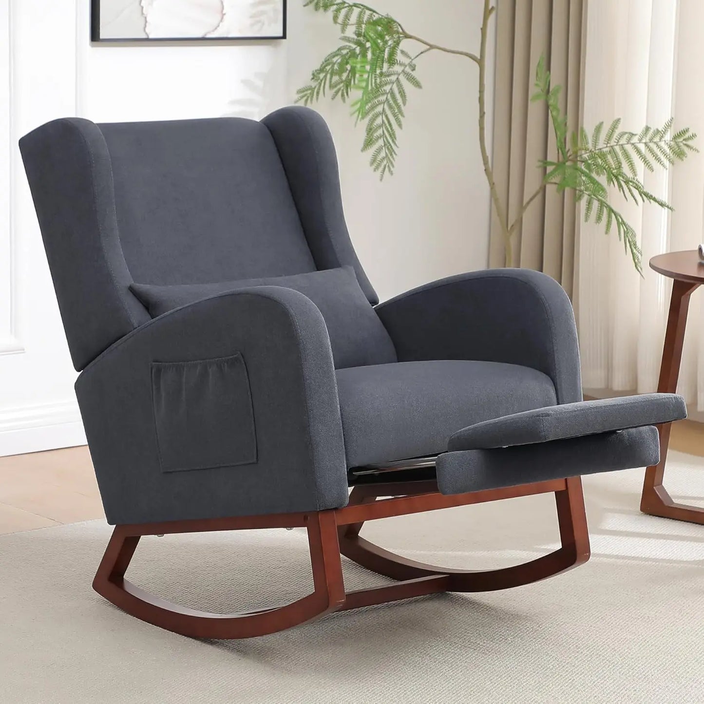 Rocking Chair Nursery with Footrest Wingback Nursery Rocking Chairs Teddy Nursing Glider Rocker Chair with Pillow