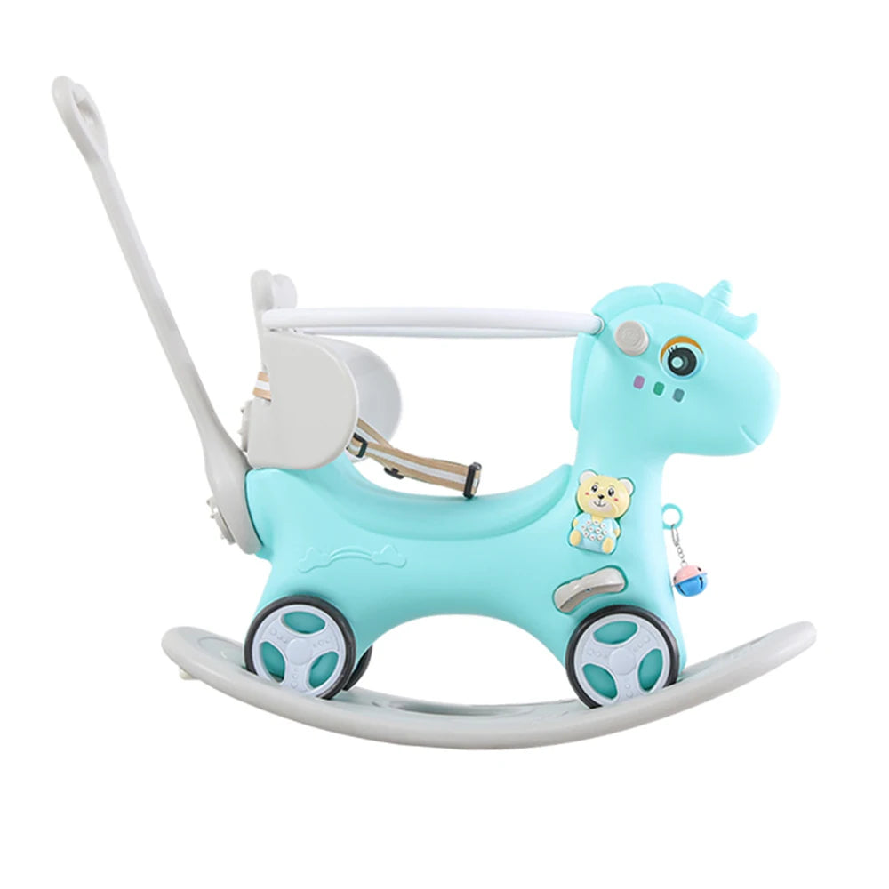 Rocking Horse For Toddlers Balance Bike Ride On Toy With Push Handle Backrest And Balance Board For Baby Girl And Boy