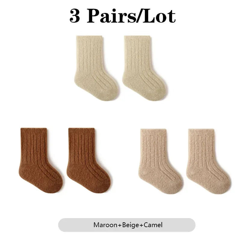 Warm Baby Socks 3 Pairs Thick Winter Cotton Unisex Mid Tube