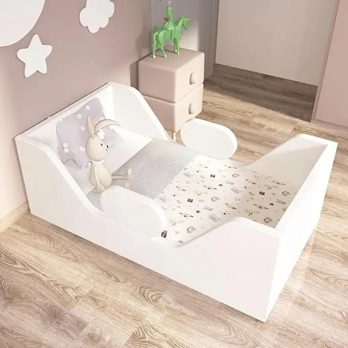 Gray Toddler Bed For Kids Crib Size With Safety Rail