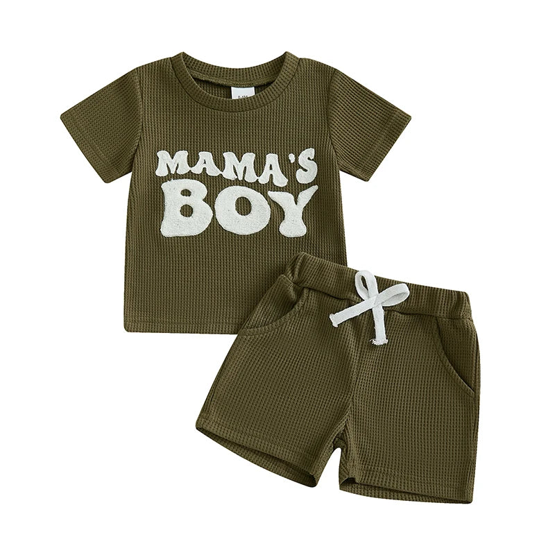Infant Boy Waffle Knit Set Short Sleeve Tee And Solid Shorts