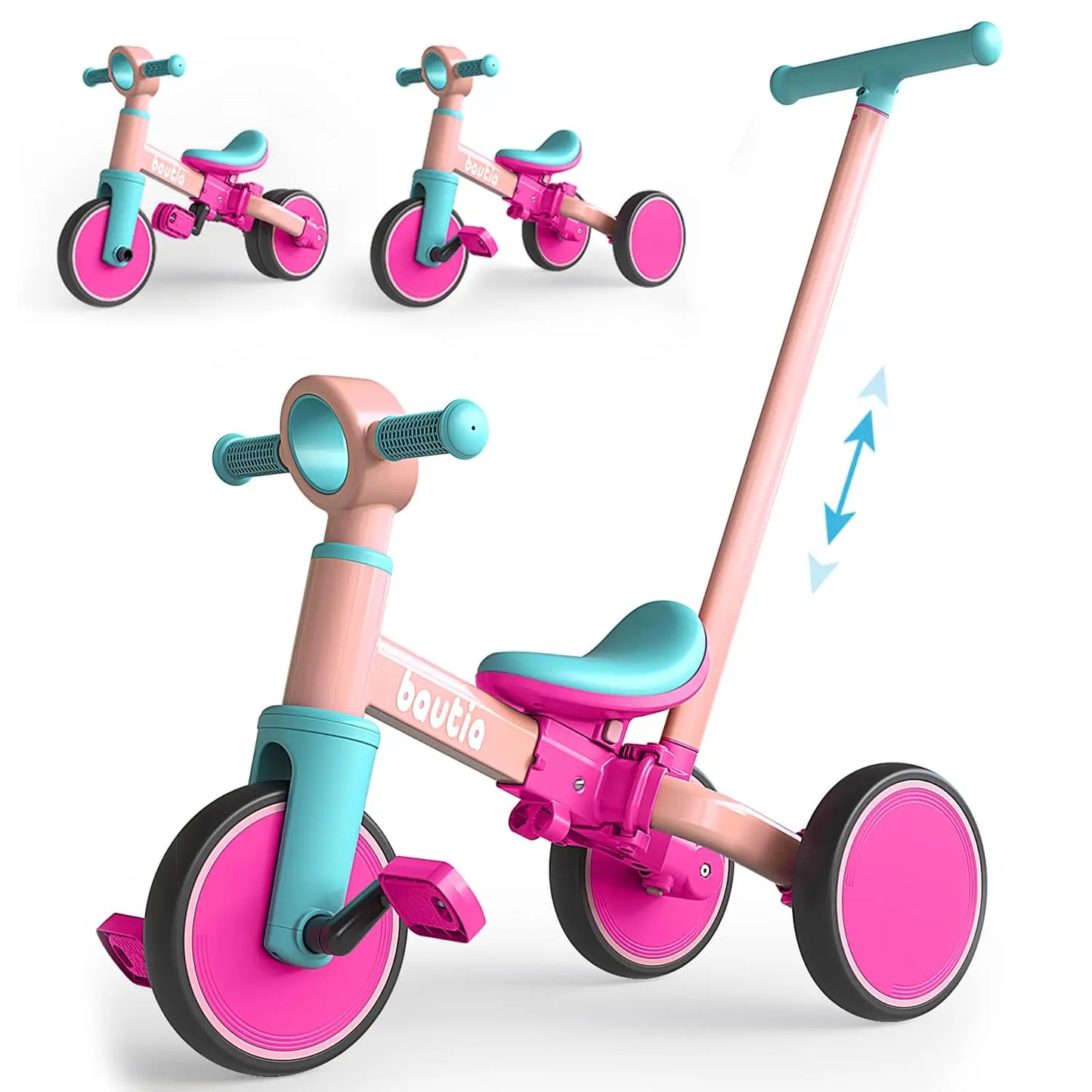 5 In 1 Kids Tricycle For Toddlers 1 To 3 Baby Balance Bike Toy For Boys And Girls Gift With Push Handle And Removable Pedals