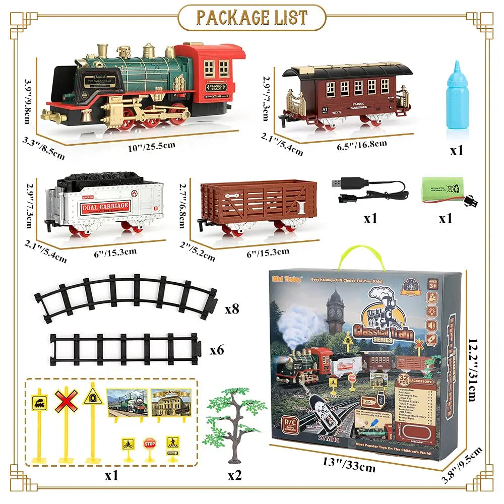Remote Control Track Train Car Classical Simulation Water Steam Electric Railway Set Christmas Gift Educational Toy For Children