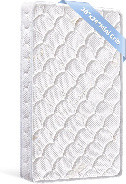 Mini Crib Mattress 38X24X4 Inch Dual Sided Firm Support Comfort Foam Breathable Quiet Odorless Fits Most Mini Cribs