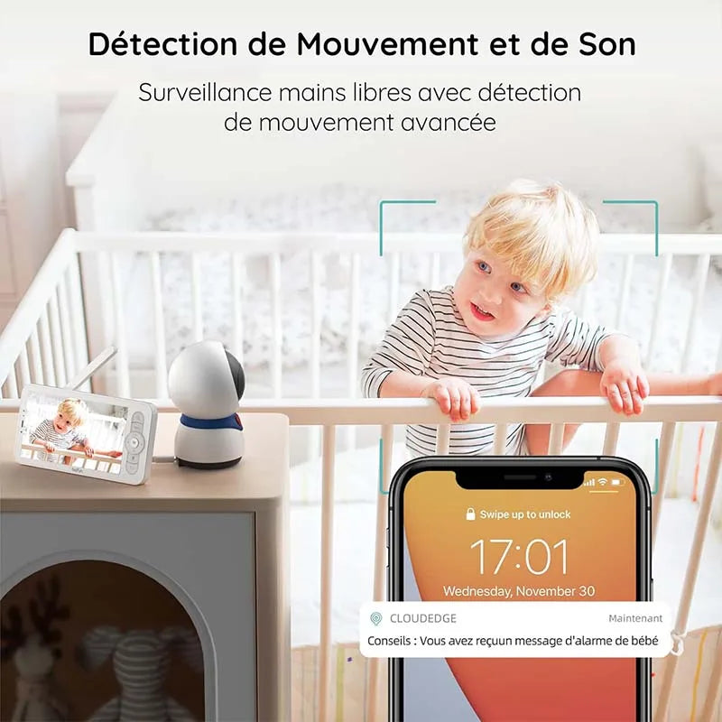 Boifun 1080P 5 Inch Baby Monitor Camera PTZ 355 Degree Motion Tracking Wireless Smartphone Monitor