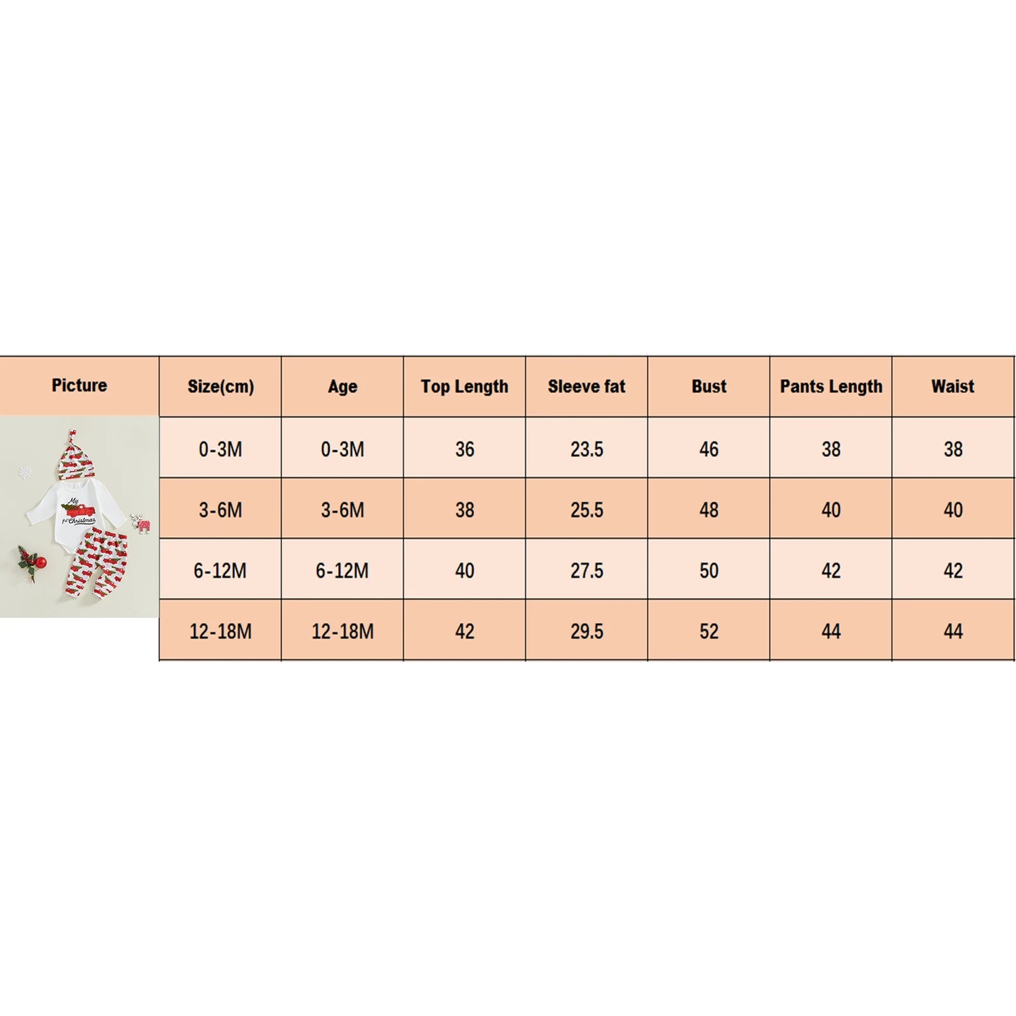 3 Pcs Baby Christmas Outfits Long Sleeve Truck Print Romper Pants Hat Set Infant Clothes