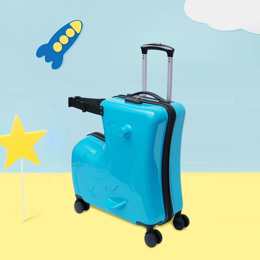 20 Inch Kids Riding Suitcase With 360 Degree Wheels Blue