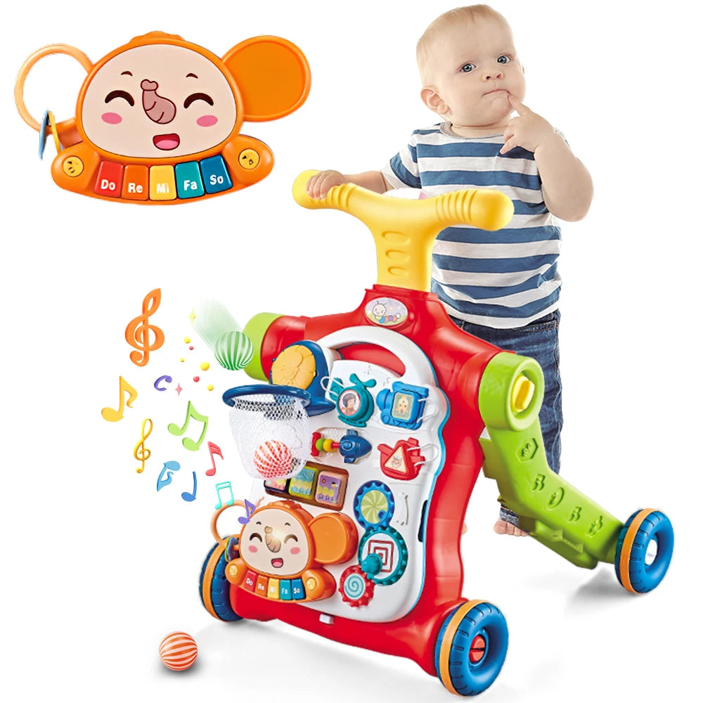 VATOS Baby Walker 5 in 1 Sit to Stand Learning Scooter Balance Bike Push Walker Table Toys with Music for Toddlers and Infants