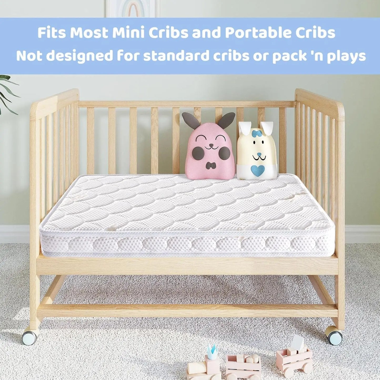 Mini Crib Mattress 38X24X4 Inch Dual Sided Firm Support Comfort Foam Breathable Quiet Odorless Fits Most Mini Cribs