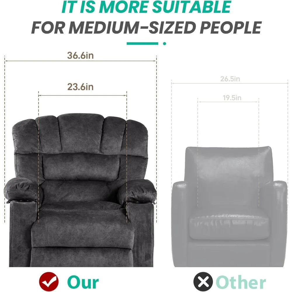 Modern Ergonomic Recliner Chair With Cup Holders And Pocket